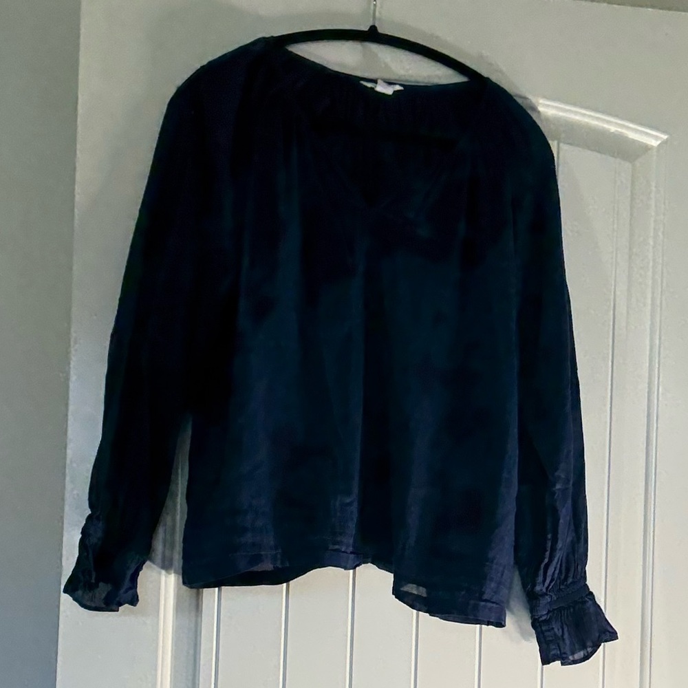 Caslon Blue Long Sleeve Collar Blouse